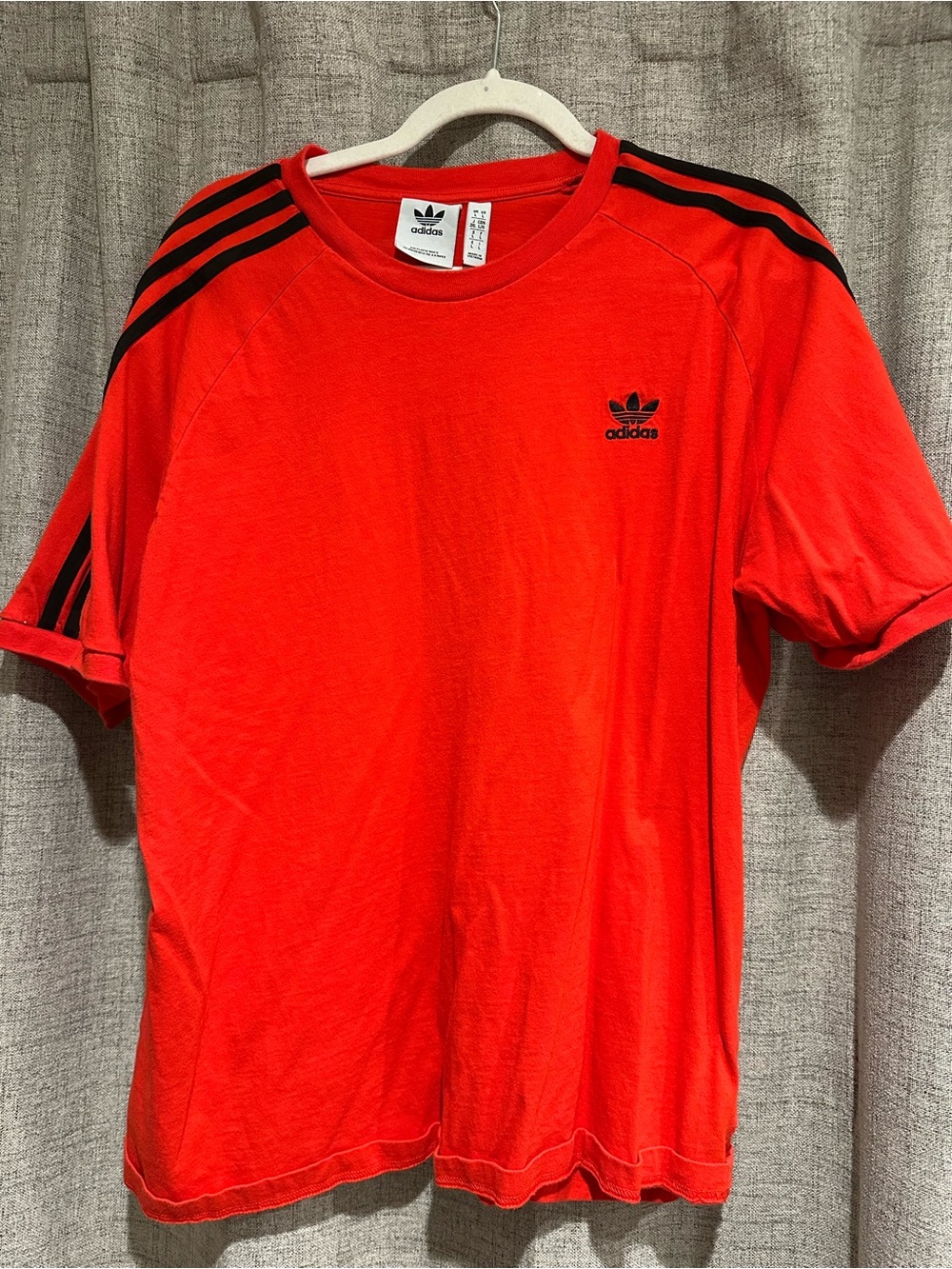 adidas Red Short Sleeve Trefoil Tee with Black Stripes